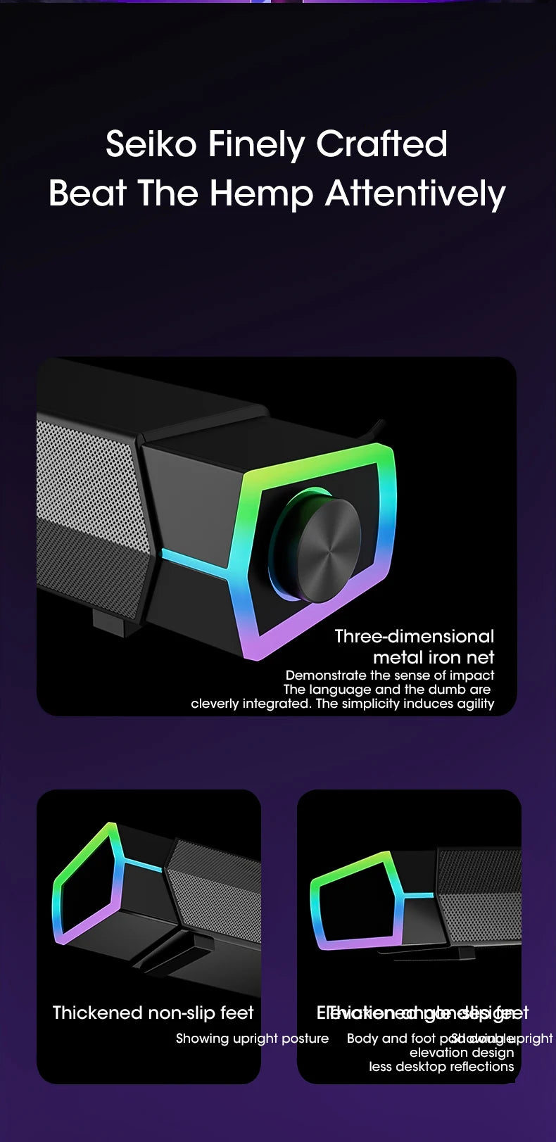 4D Bluetooth 5.0 Computer Soundbar with Stereo Subwoofer