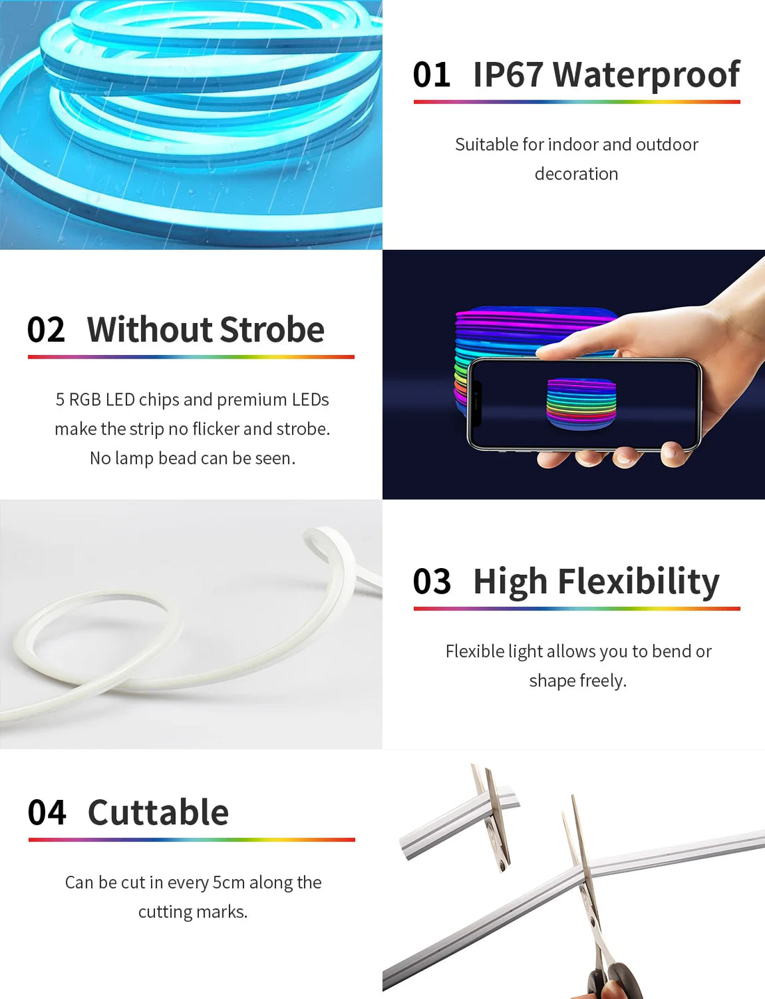 Smart RGB LED Strip Lights, SMD 5050, APP & Remote Control