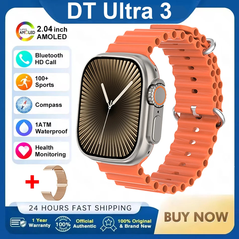 DT Ultra 3 Smartwatch, AMOLED, 4GB Music Player, Bluetooth, AI