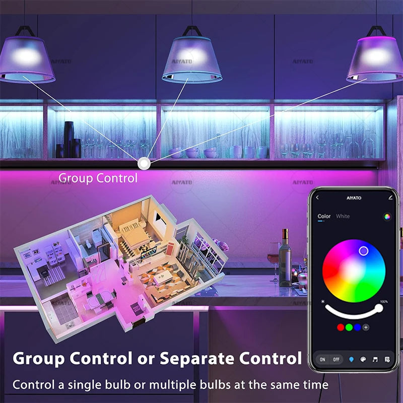 Tuya Smart RGB LED Bulb, 15W/18W, E27/B22, Dimmable, Bluetooth