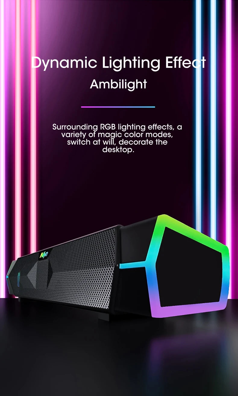 4D Bluetooth 5.0 Computer Soundbar with Stereo Subwoofer
