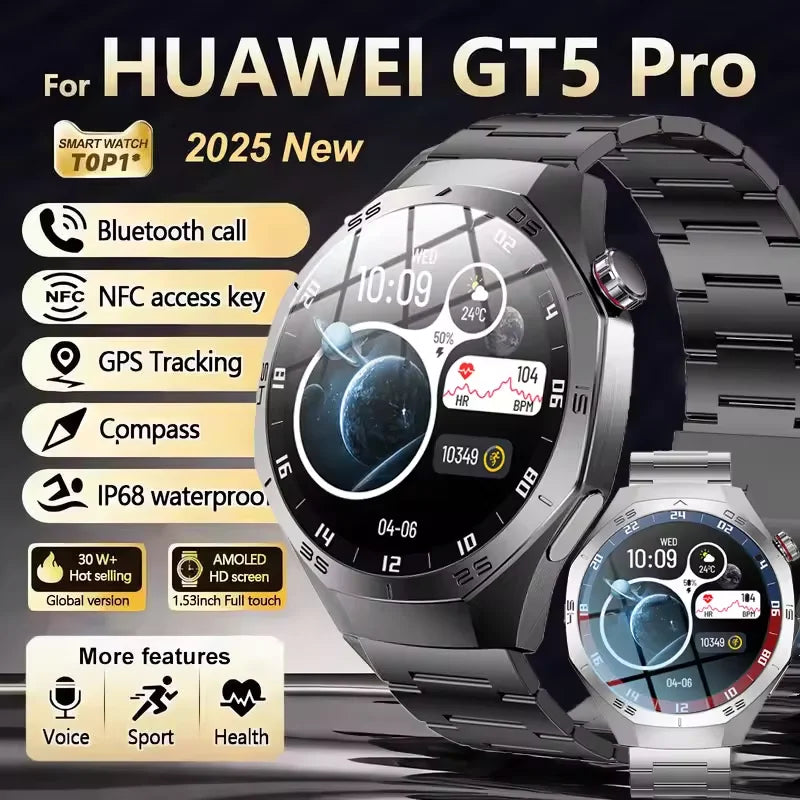 2025 Huawei GT5 Pro Smartwatch for Men, AMOLED, GPS, Bluetooth Calls