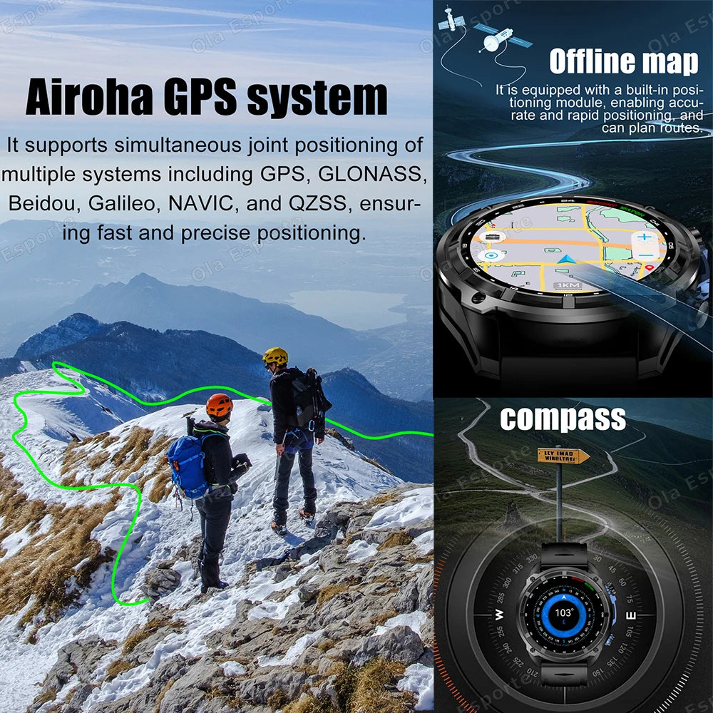 GPS Smartwatch for Men, 1.43" AMOLED, 3ATM Waterproof, 4GB Offline Map