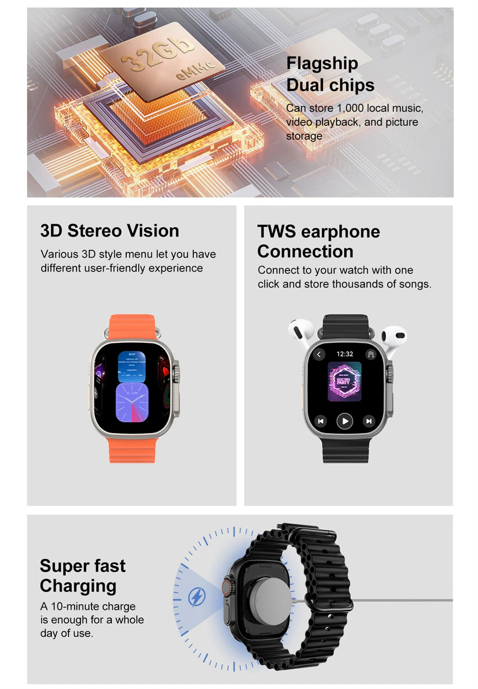 DT Ultra 3 Smartwatch, AMOLED, 4GB Music Player, Bluetooth, AI