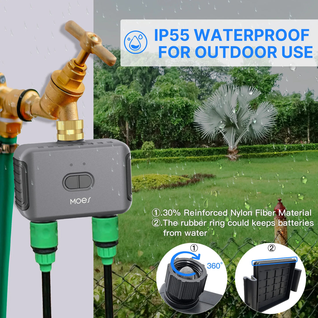 MOES Bluetooth Smart Garden Water Timer, 2-Way, Programmable