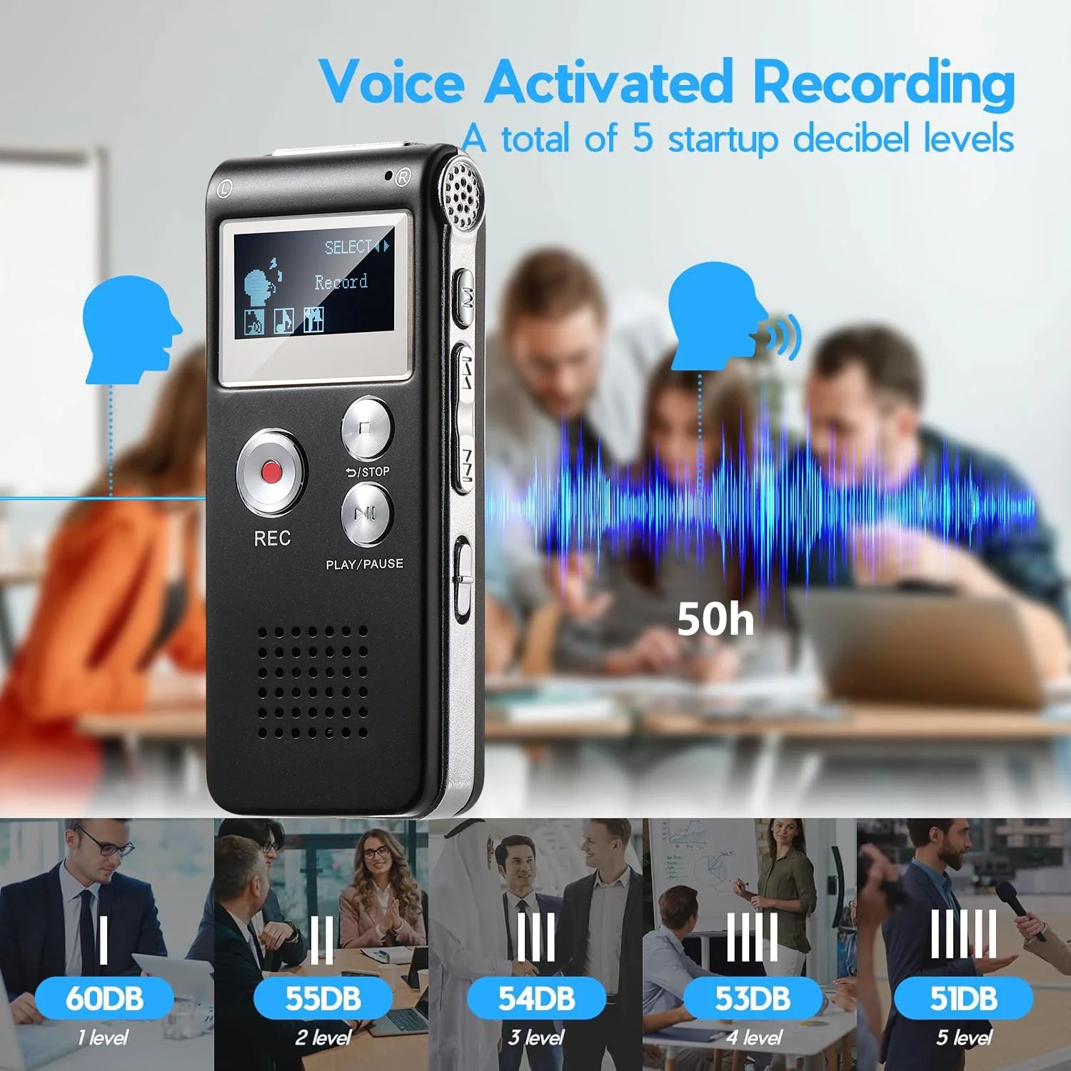 Mini Digital Voice Recorder, Voice Activated, USB & MP3 Playback