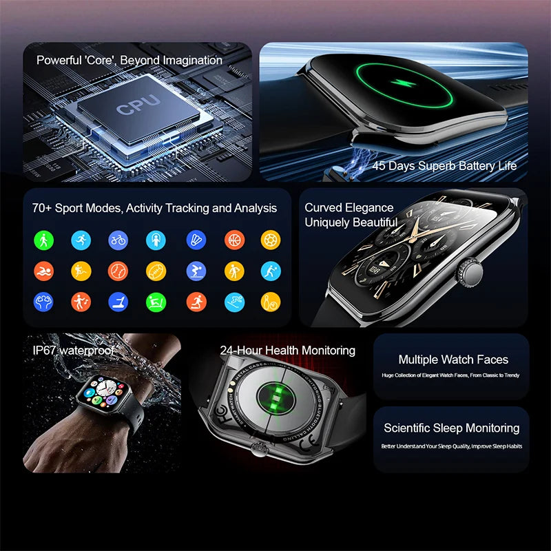 Ultra-Thin Smartwatch, 1.96" AMOLED, 360×360 HD, Always-On Display