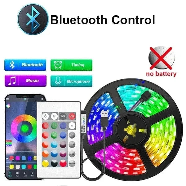 Smart 5050 RGB LED Strip Light, USB 5V, Bluetooth APP, Remote