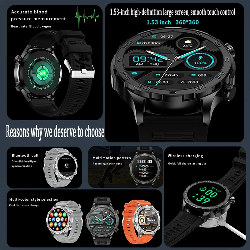 2025 Bluetooth Call Smartwatch for Men, AMOLED HD, NFC, GPS, IP68