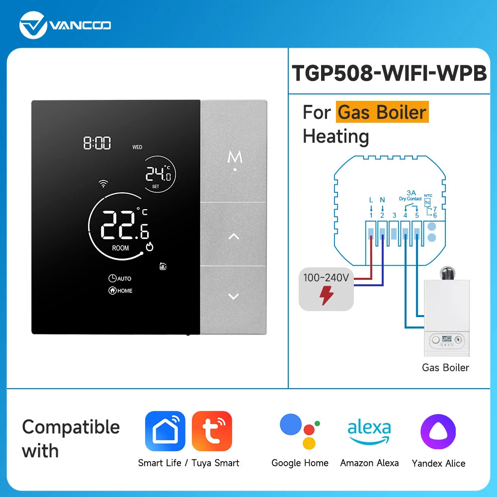 WiFi Smart Thermostat, Tuya, for Boiler/Electric/Underfloor Heating