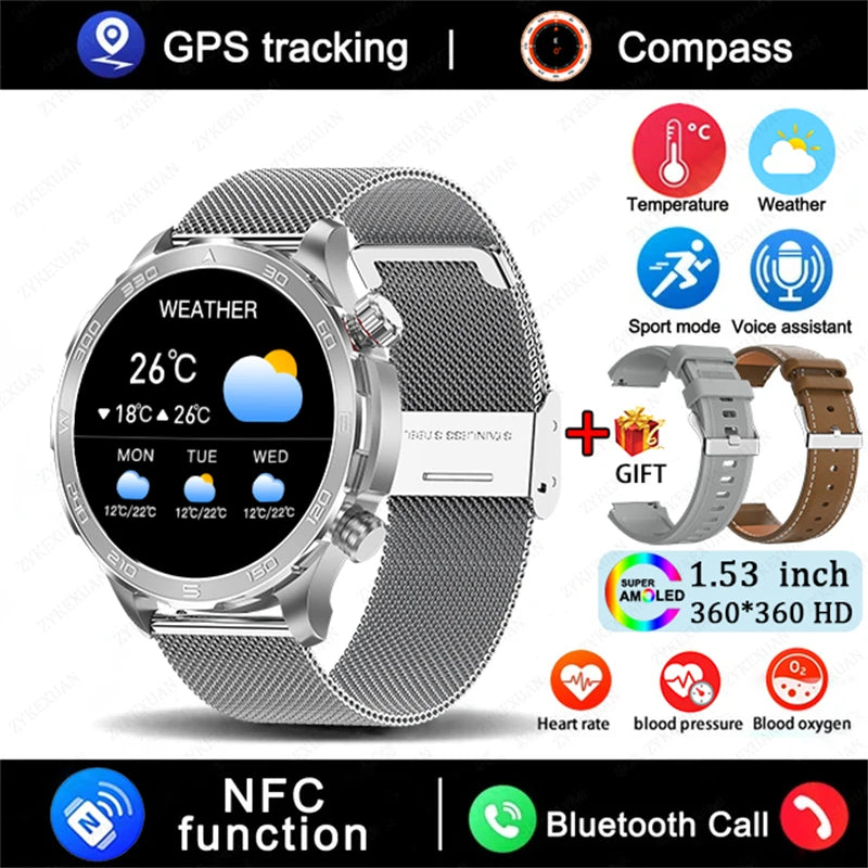 2025 Bluetooth Call Smartwatch for Men, AMOLED HD, NFC, GPS, IP68