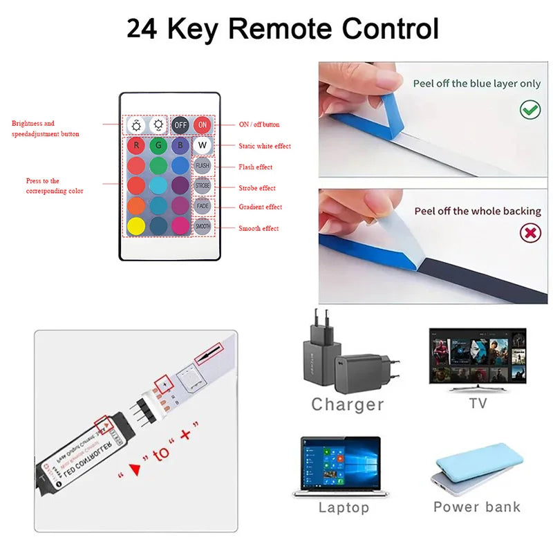 Bluetooth RGB LED Strip Lights, SMD 5050, APP & Remote Control