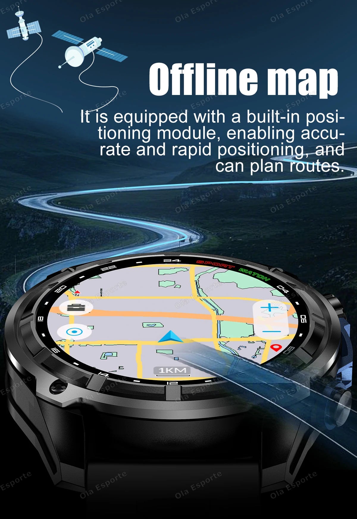GPS Smartwatch for Men, 1.43" AMOLED, 3ATM Waterproof, 4GB Offline Map