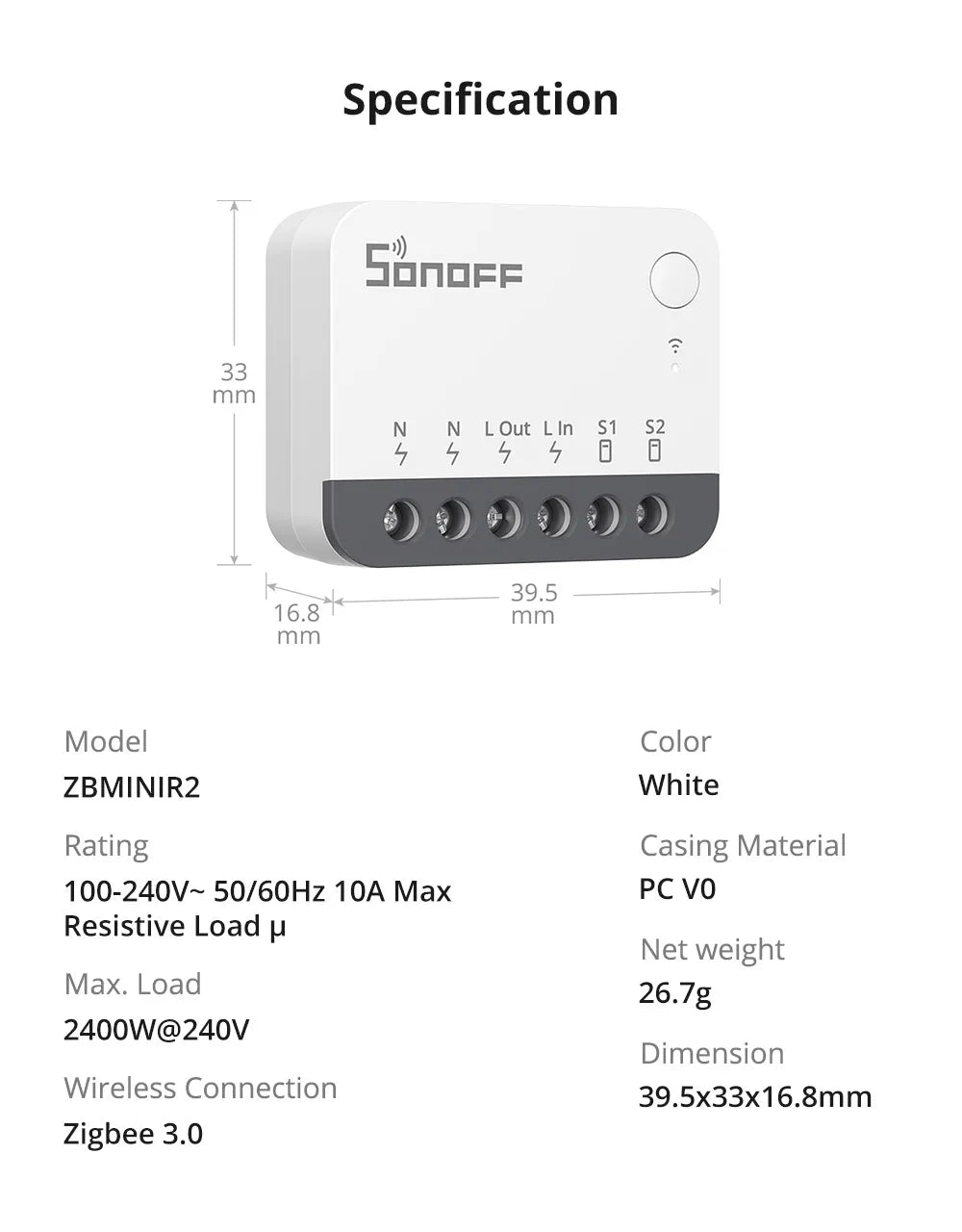 SONOFF ZBMINIR2 Zigbee Smart Switch, Remote Control via eWeLink