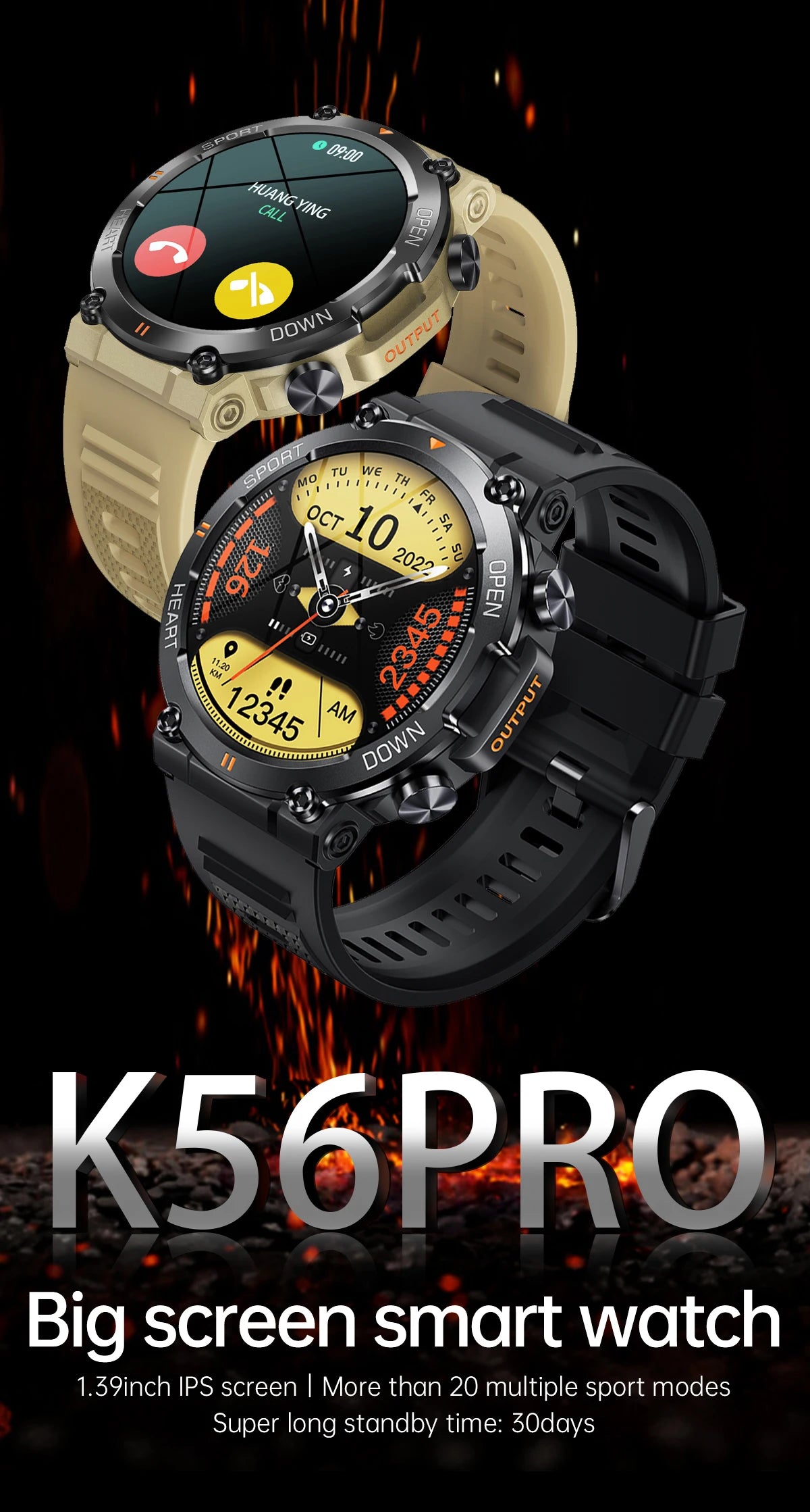 K56Pro Smartwatch, 1.39" HD, Heart Rate, Bluetooth, Long Standby