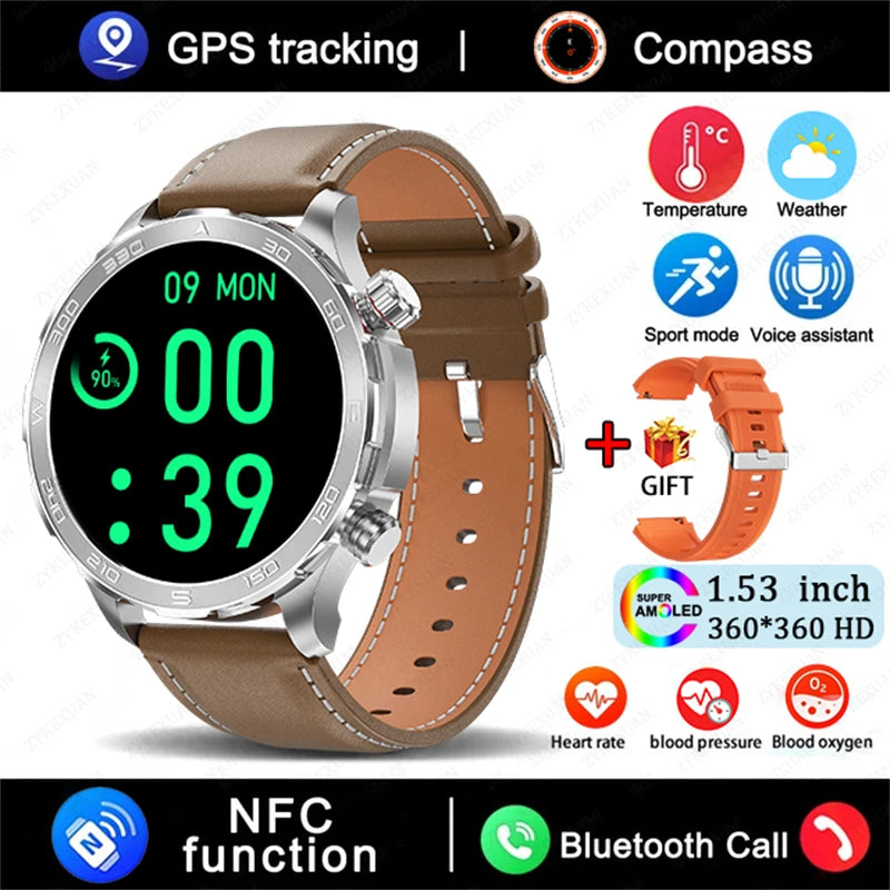 2025 Bluetooth Call Smartwatch for Men, AMOLED HD, NFC, GPS, IP68