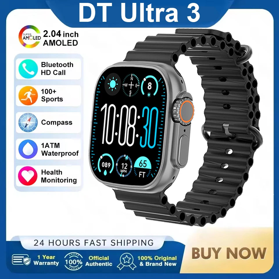 DT Ultra 3 Smartwatch, AMOLED, 4GB Music Player, Bluetooth, AI