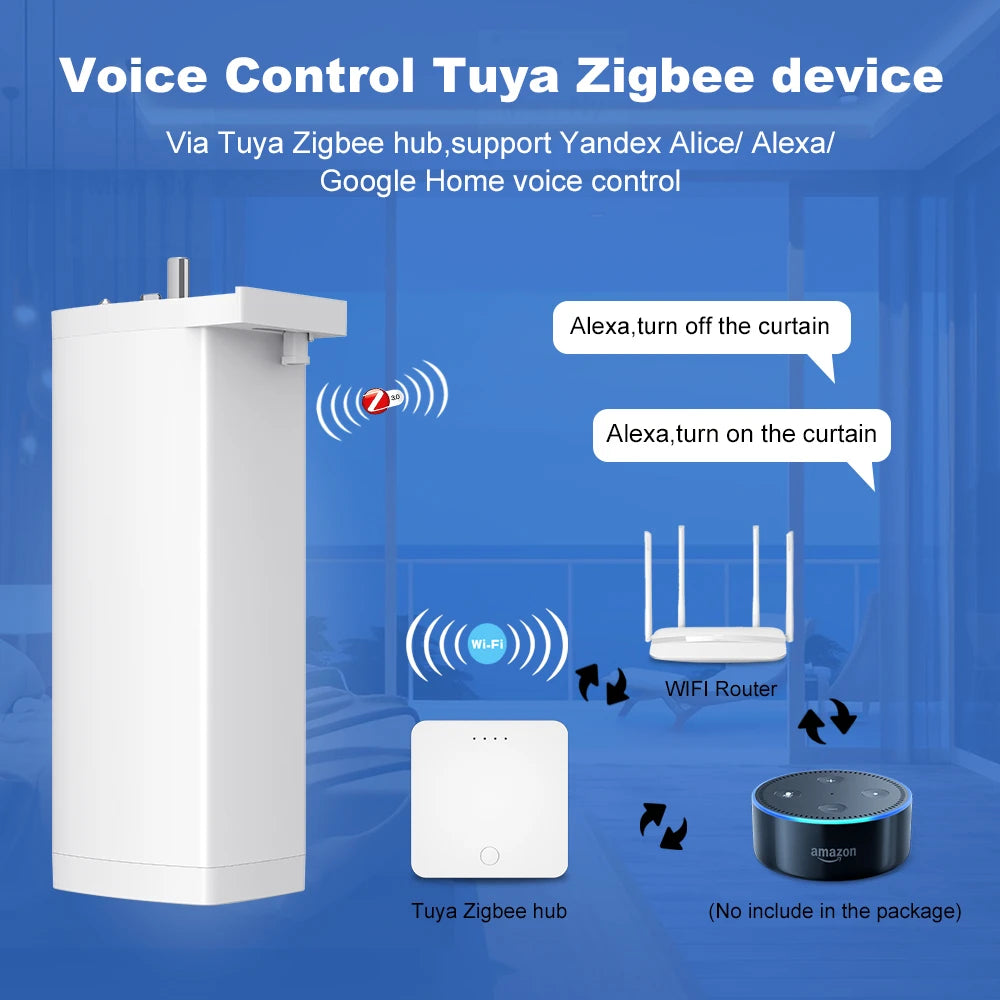 Tuya Smart Zigbee/WiFi Curtain Motor, 155mm Silent Electric Shutter