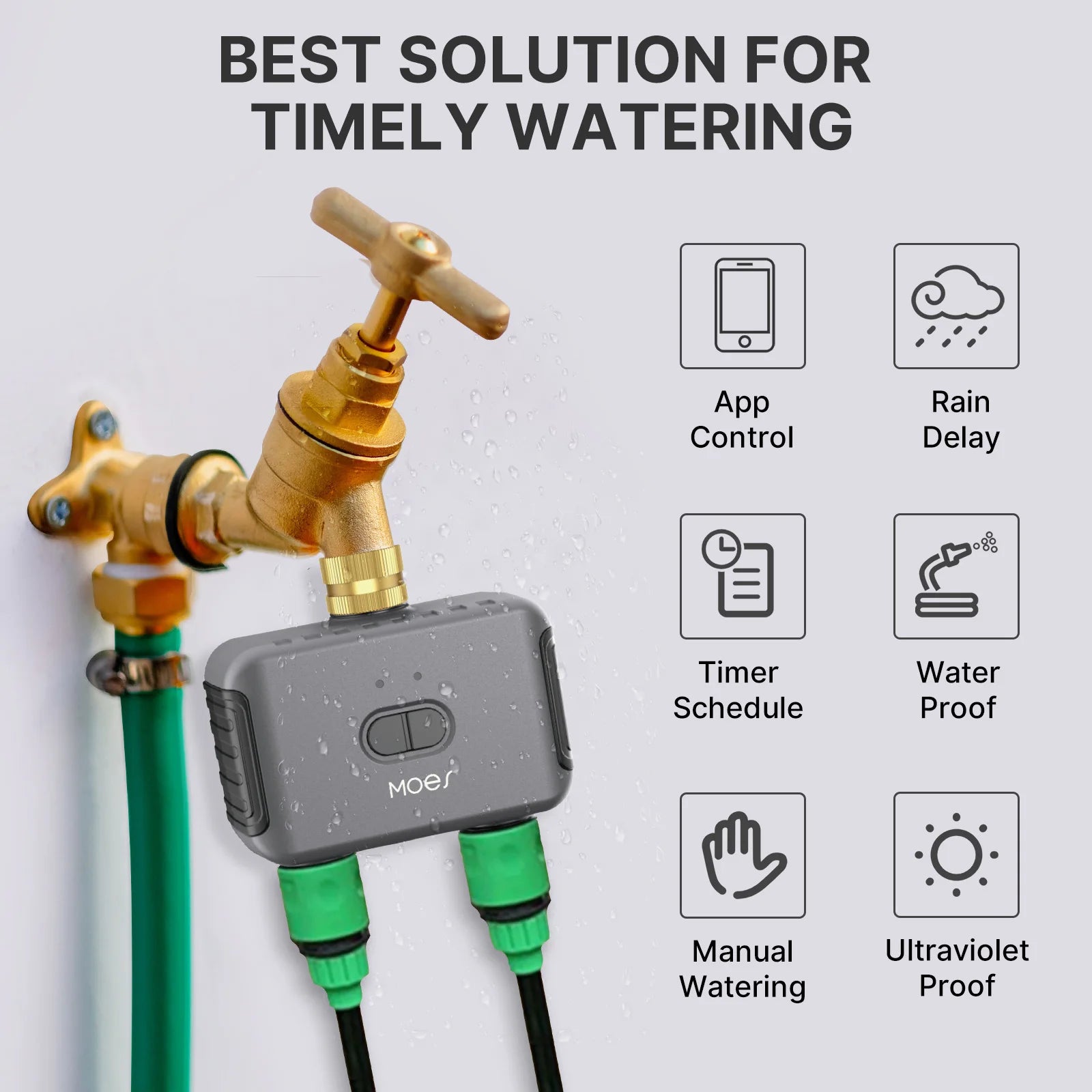 MOES Bluetooth Smart Garden Water Timer, 2-Way, Programmable
