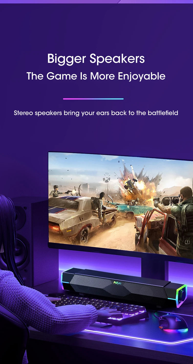 4D Bluetooth 5.0 Computer Soundbar with Stereo Subwoofer