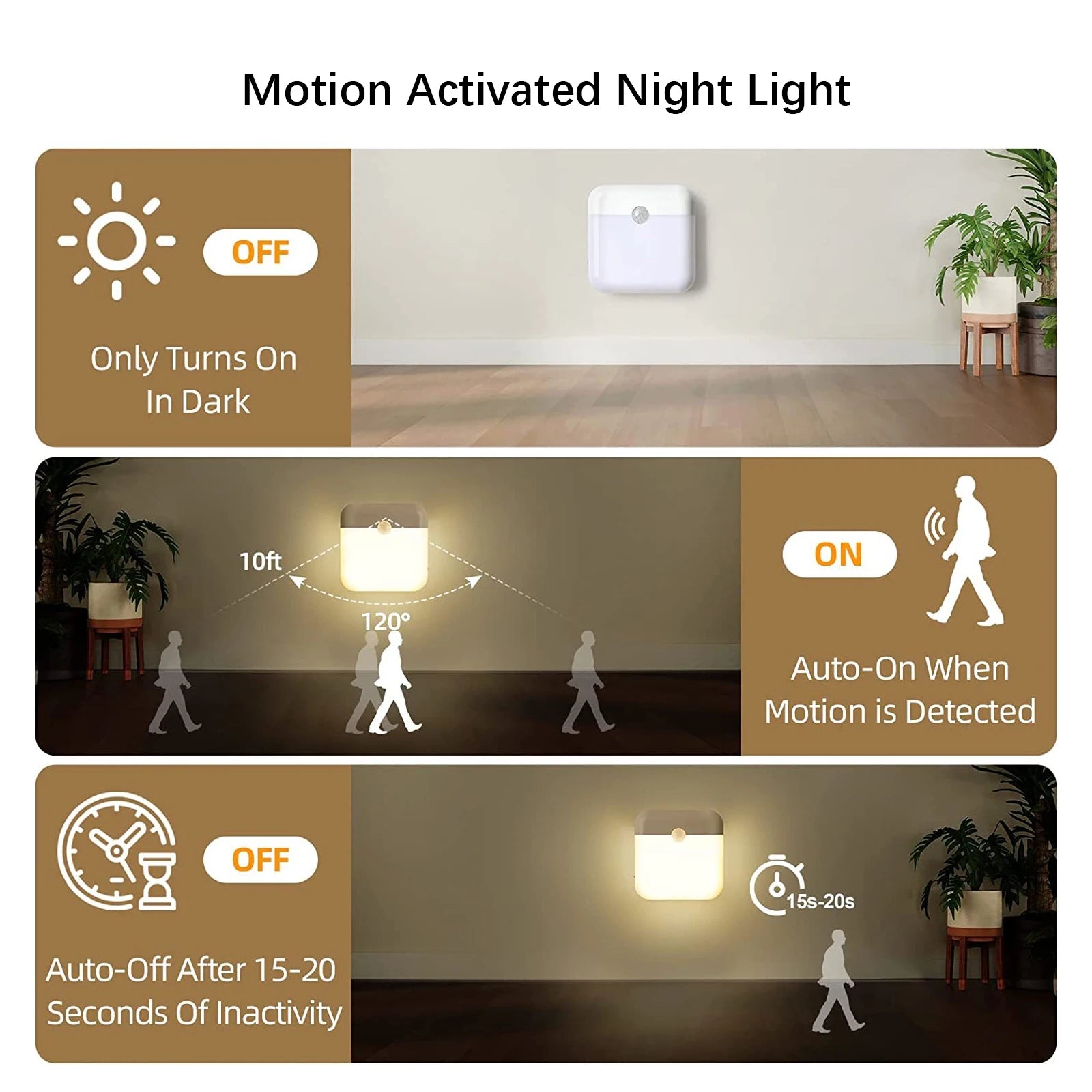 LED Smart Human Body Sensor Night Light, USB Rechargeable, Wireless