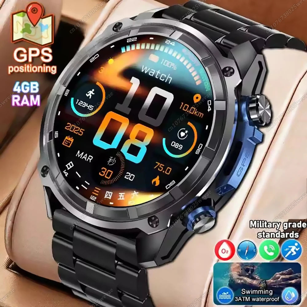 GPS Smartwatch for Men, 1.43" AMOLED, 3ATM Waterproof, 4GB Offline Map