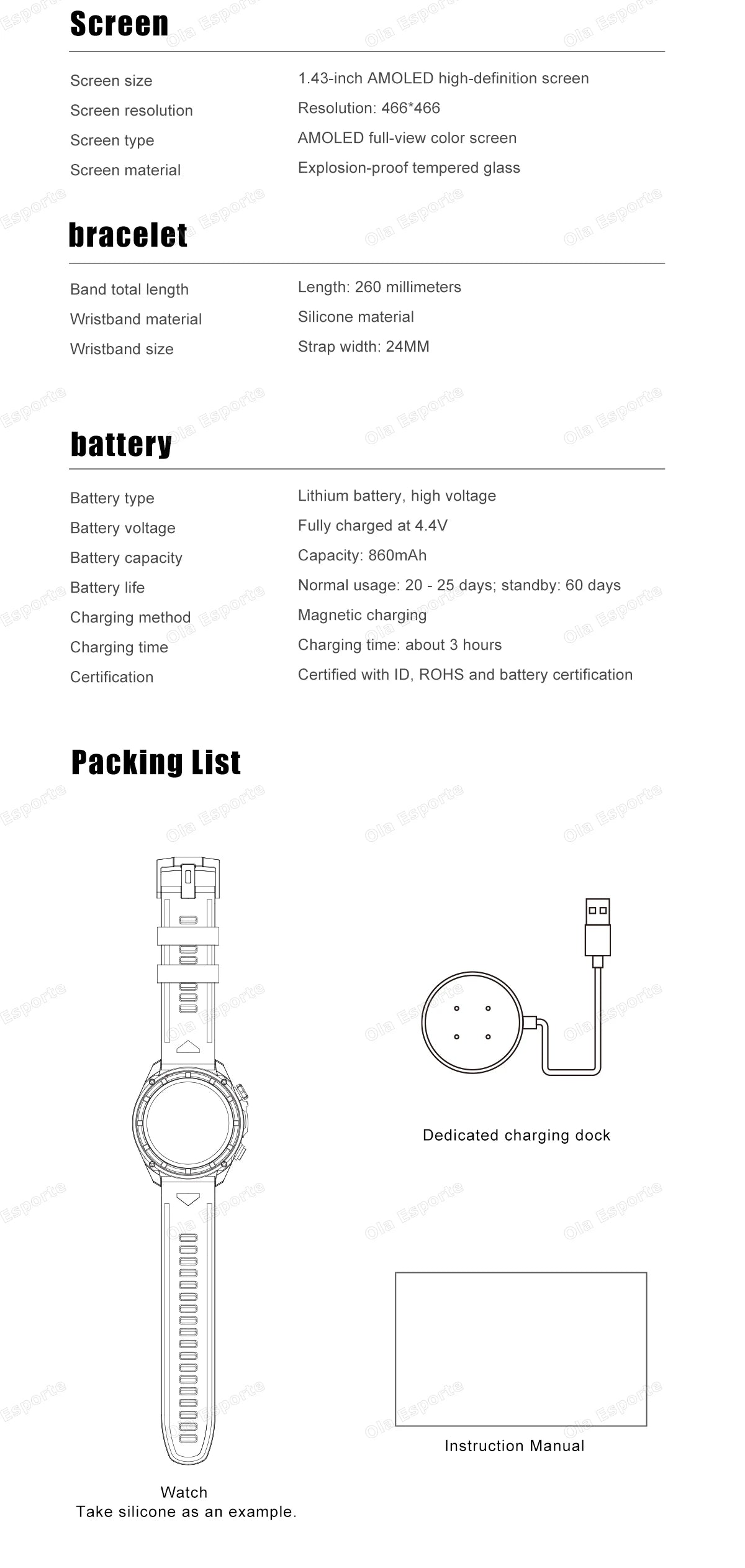 GPS Smartwatch for Men, 1.43" AMOLED, 3ATM Waterproof, 4GB Offline Map