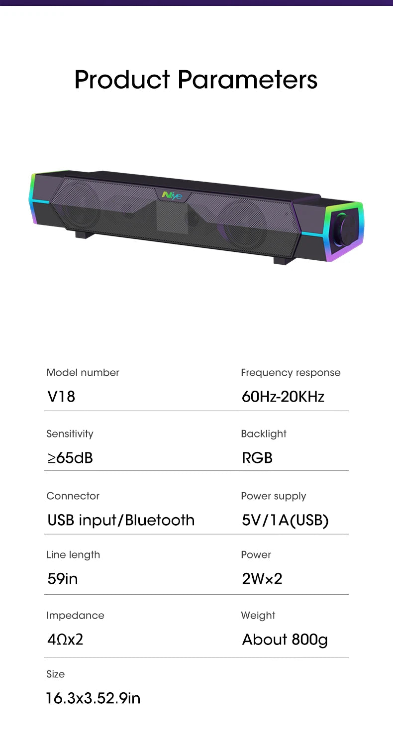 4D Bluetooth 5.0 Computer Soundbar with Stereo Subwoofer
