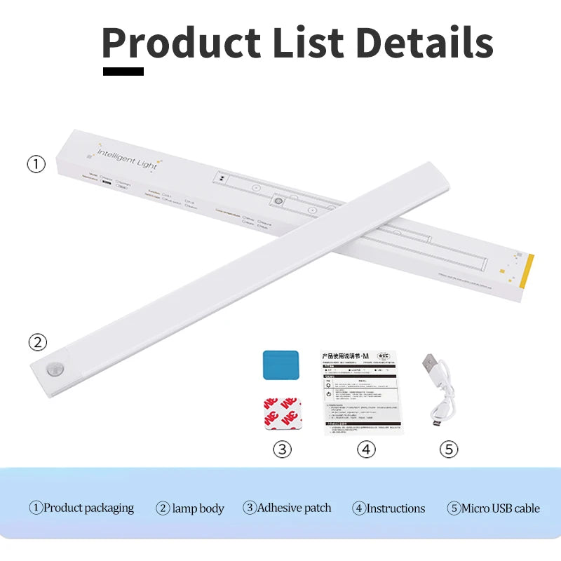 Motion Sensor LED Night Light, USB Rechargeable, Wireless Cabinet Lamp