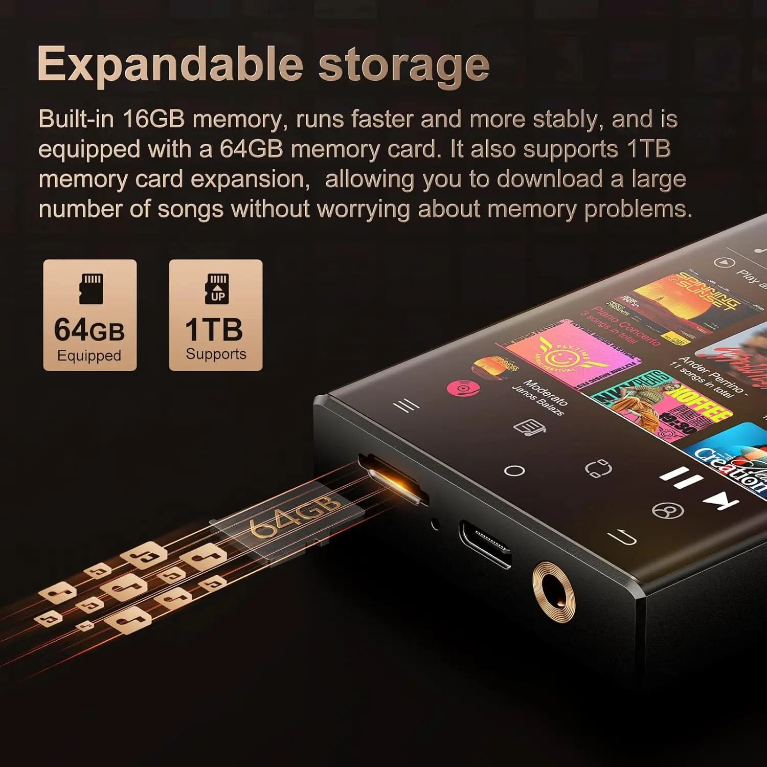 Oilsky Hi-Fi MP3 Player, Bluetooth/WiFi, Lossless DSD, 64GB Expandable