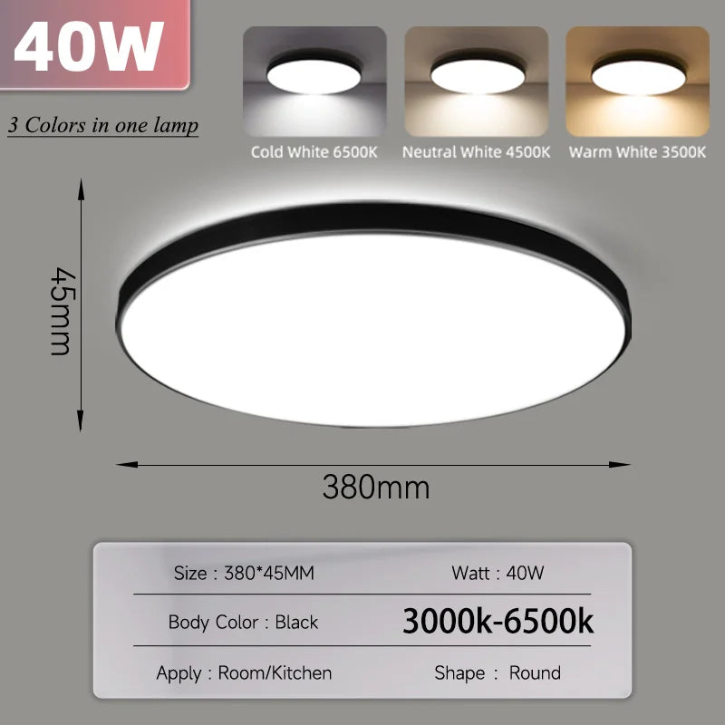 Smart LED Ceiling Light, Dimmable, 3 Colors, with Remote