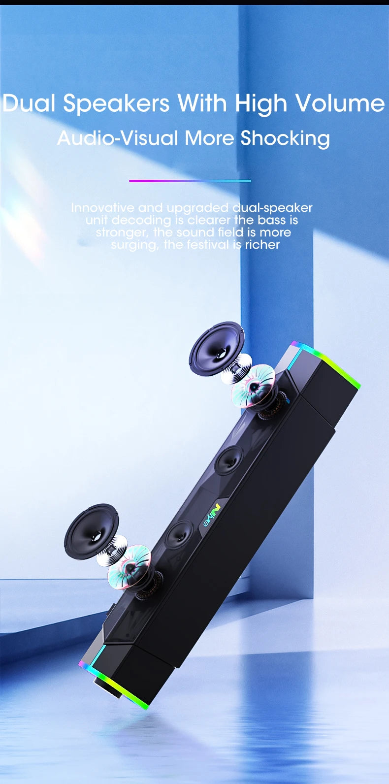 4D Bluetooth 5.0 Computer Soundbar with Stereo Subwoofer