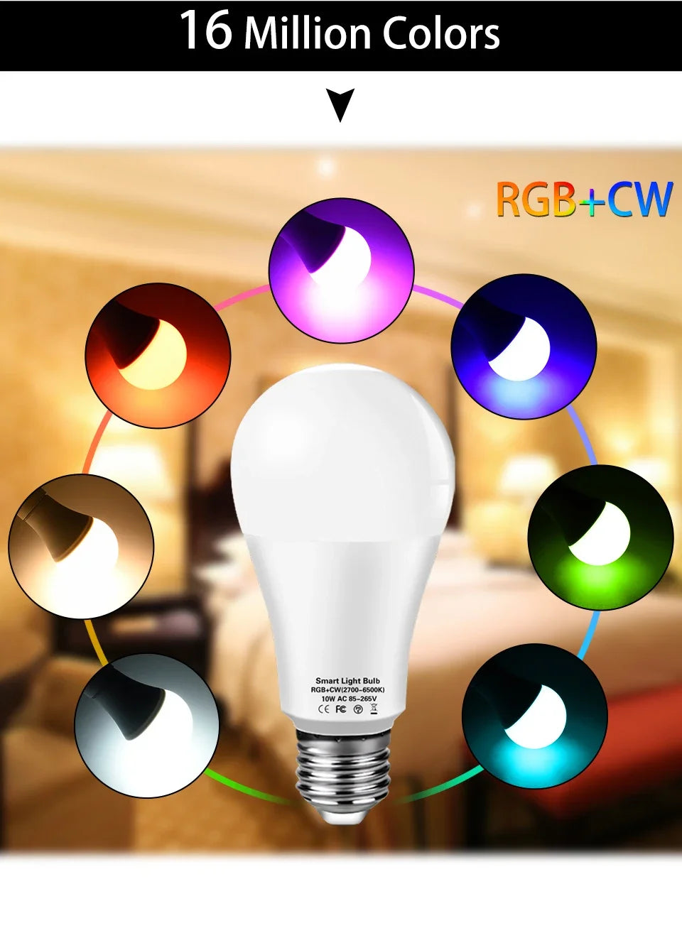 Tuya Smart WiFi LED Bulb, E27, 10W/15W/20W, RGB, APP & Voice Control
