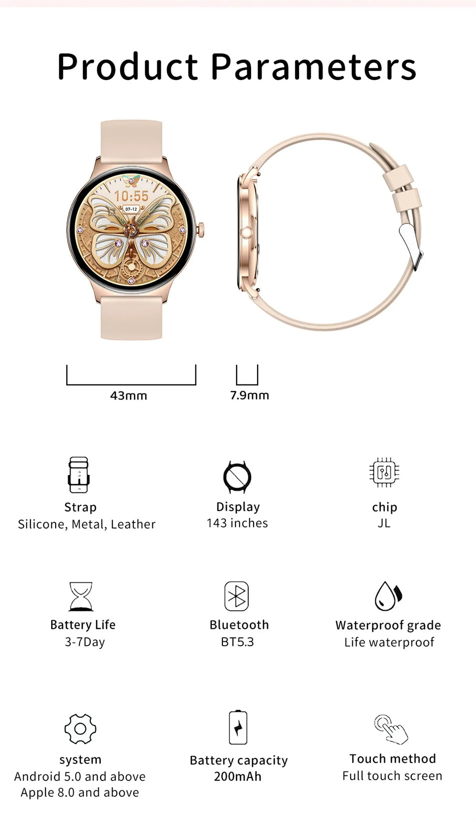 Huawei Ultra Slim AMOLED Smartwatch for Women, Always-On Display, BT Calling