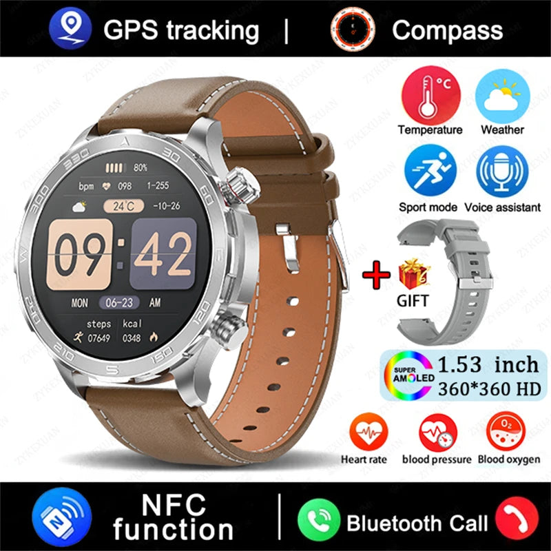 2025 Bluetooth Call Smartwatch for Men, AMOLED HD, NFC, GPS, IP68