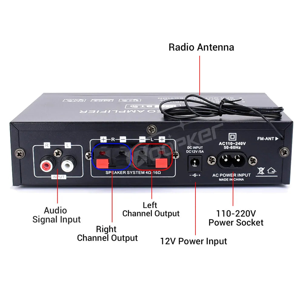 Woopker AK Series Digital Amplifier, Bluetooth, 2-Channel HiFi, FM/USB